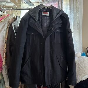 Levi hooded woolen mix coat